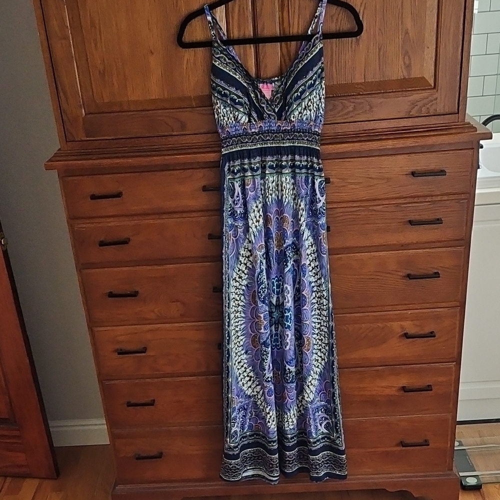 Elegant Blue and Purple Maxi Dress